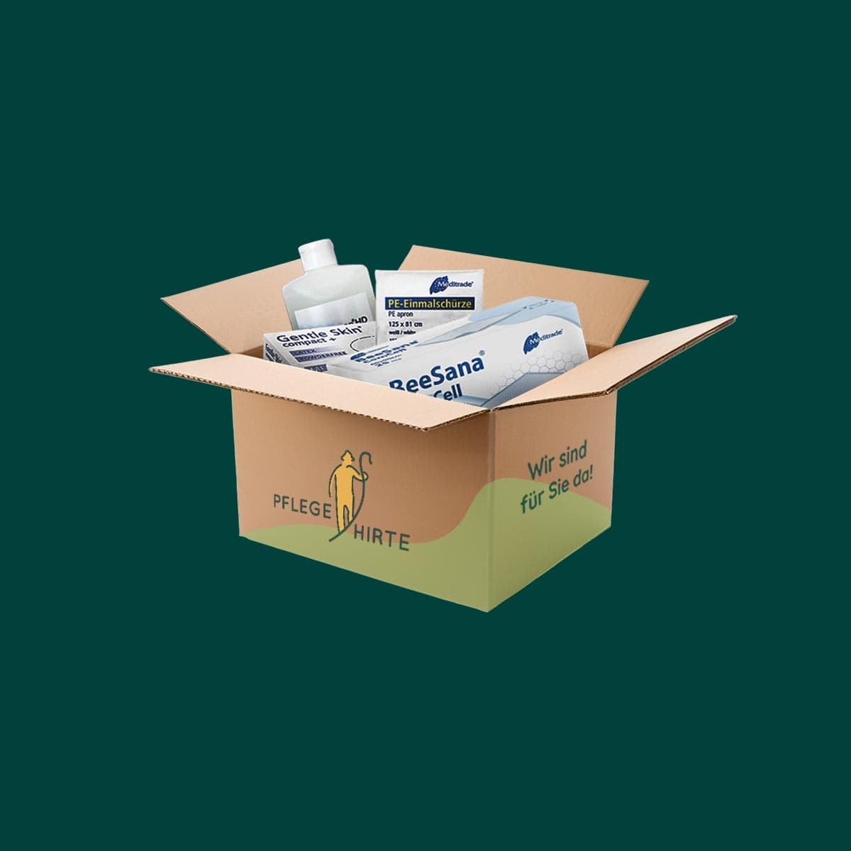 Pflegehirte Box mit Pflegehilfsmitteln